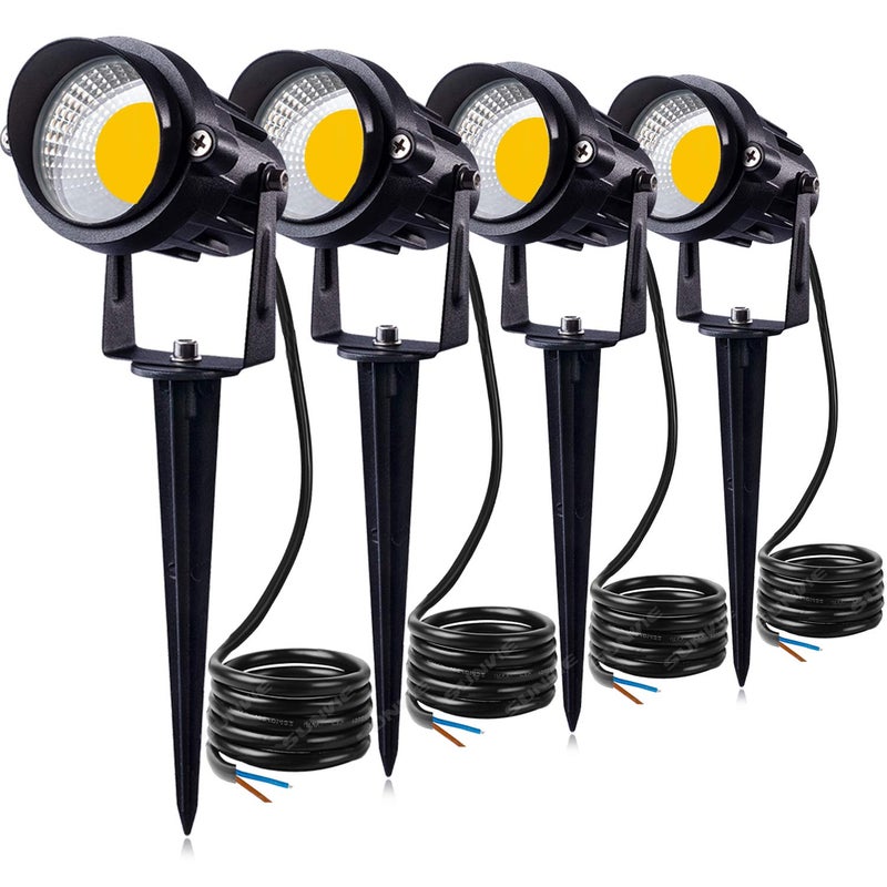 SUNVIE 12W LED Landscape Lighting Low Voltage (AC/DC 12V) Waterproof Garden Pathway Lights Super Warm White (900LM) Walls Trees Flags Outdoor Spotlights with Spike Stand (4 Pack) - Image 1